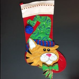 Bucilla Cat In Hat Handmade Sequin Stocking Done